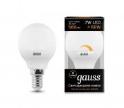 Лампа Gauss LED Шар-dim E14 7W 590lm 4100К диммируемая 1/10/100