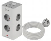 Сетевой фильтр ЭРА TWR-8es-1,5m-4USB-W башня с защитой с/з с выкл. 8 роз.+4xUSBA+C 1,5м 16А Белый