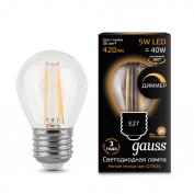 Лампа Gauss LED Filament Globe dimmable E27 5W 2700K 1/10/50